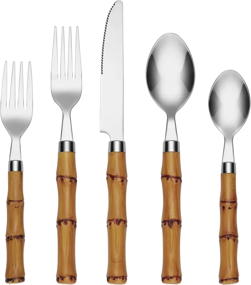 Cambridge Silverware Set For 4, Bamboo Handle 20-Piece Flatware Set